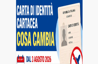 SCADENZA VALIDITA' CARTA D'IDENTITA' CARTACEA - 3 AGOSTO 2026