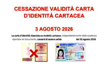 SCADENZA VALIDITA' CARTA D'IDENTITA' CARTACEA - 3 AGOSTO 2026 SCADENZA VALIDITA' CARTA D'IDENTITA' CARTACEA - 3 AGOSTO 2026
